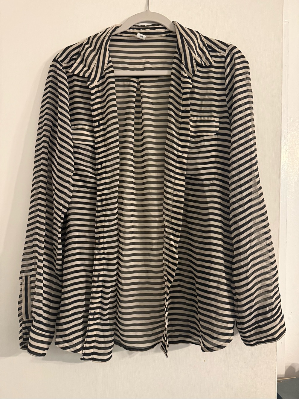 Old Navy Black & White Striped Button-Down Shirt
